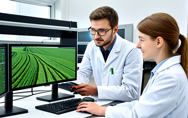 Smart Farming Innovation**

"A bright, modern agricultural research lab in Germany.  Engineers are collaborating on a Smart Farming project, using laptops and examining sensor data on a large monitor.  One engineer is holding a soil sample.  The atmosphere is collaborative and innovative.  Clean lab coats, professional environment, appropriate content, safe for work, perfect anatomy, correct proportions, well-formed hands, professional, fully clothed, family-friendly."

**