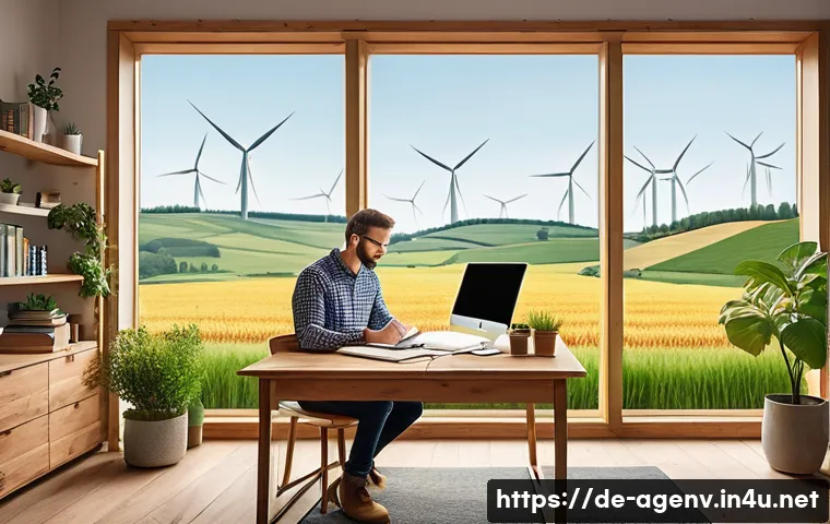 농업환경기술자 자격증 관련 추천 서적 - A detailed illustration of a German agricultural environmental technician studying in a cozy, modern...