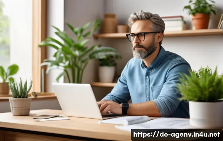 농업환경기술자 자격증 학습 방법 비교 - A professional adult agrarian environmental technician attending a modern online course at home, sit...