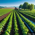 농업환경기술자와 수질 관리 기술 - A modern European farm landscape in summer, showcasing a field equipped with advanced drip irrigatio...