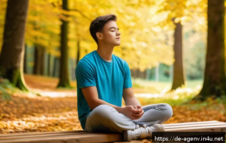 농업환경기술자 시험 후 회복 및 재정비 - A young adult student taking a mindful break outdoors after exam stress, sitting peacefully on a woo...